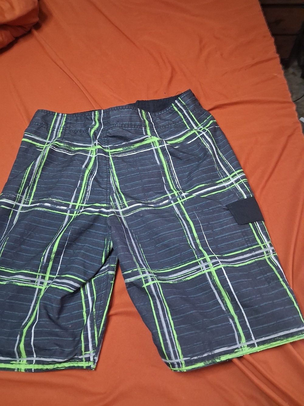 Men's Plaid Swim/Board Shorts in Navy and Lime Green